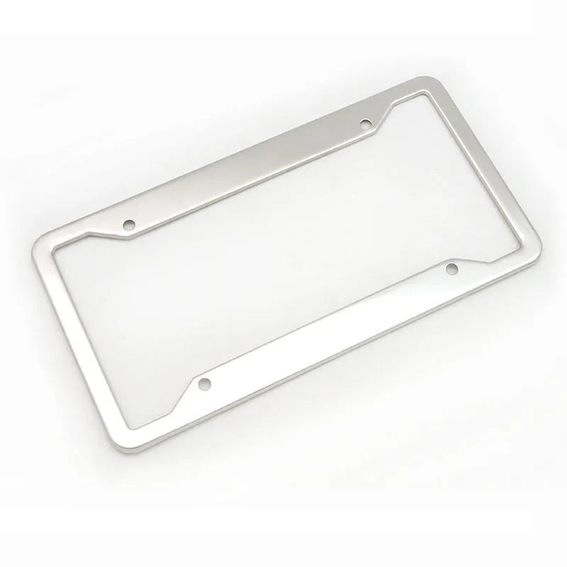 Aluminium alloy licence plate frame in black, light grey, sandblasted silver, or stainless steel finish