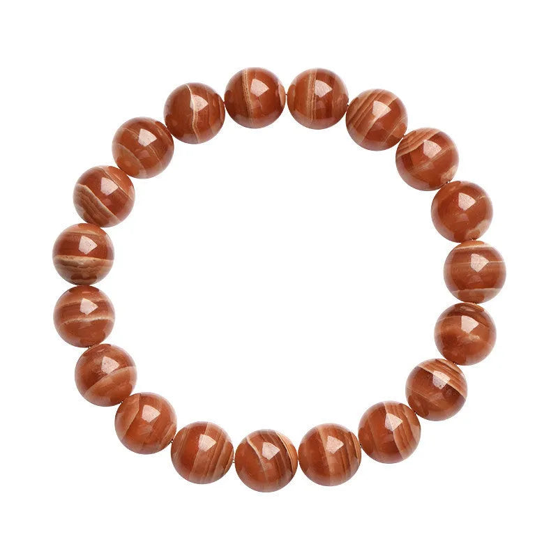 Natural old mine rhodochrosite round beads bracelet from Peru with geometric shape and Ruyi design elements