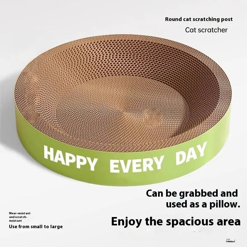 Green round cat scratching board nest measuring 50cm diameter with natural jute surface