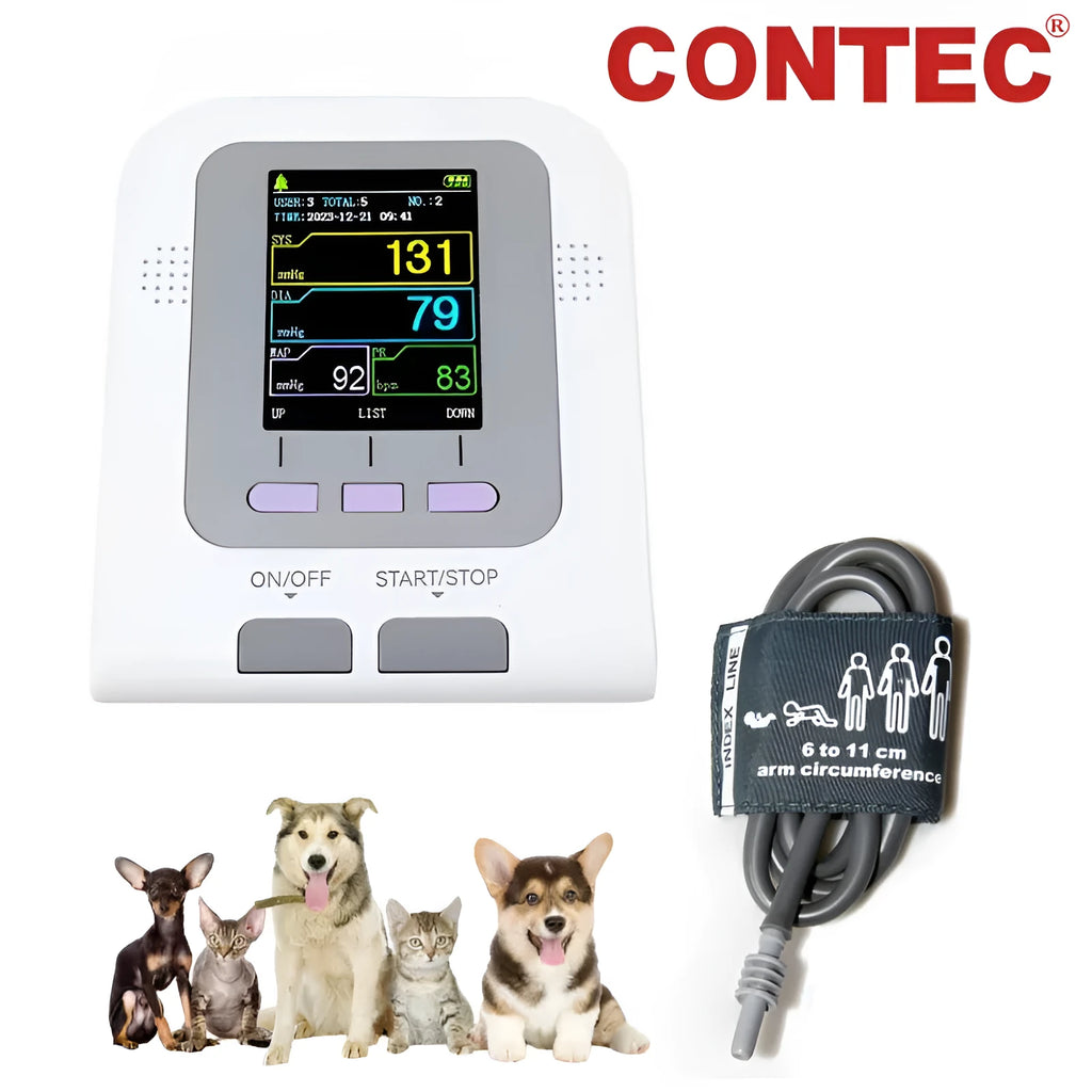 CONTEC08A veterinary digital blood pressure monitor with colour screen and animal cuff