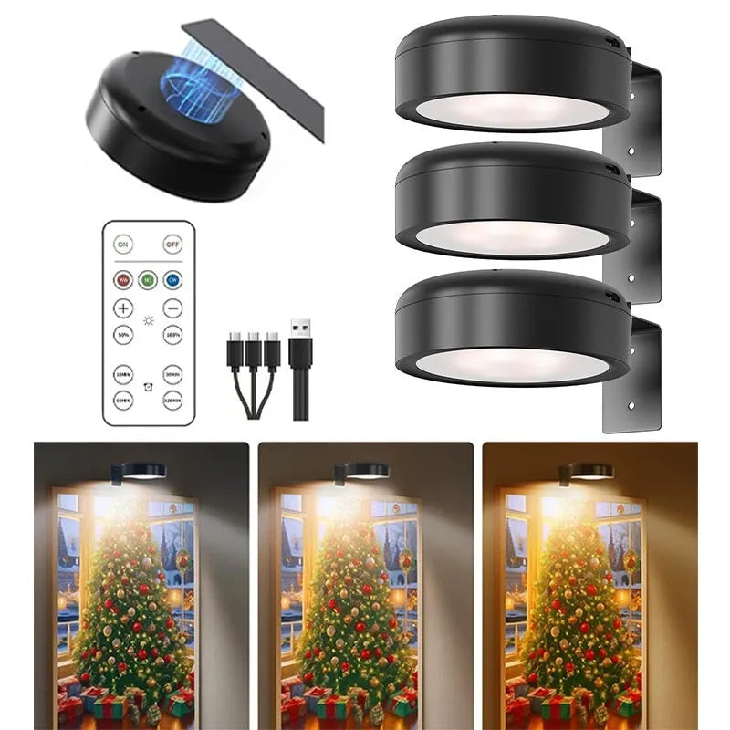 Black remote control LED magnetic picture light mounted above a painting, showing wireless power supply.