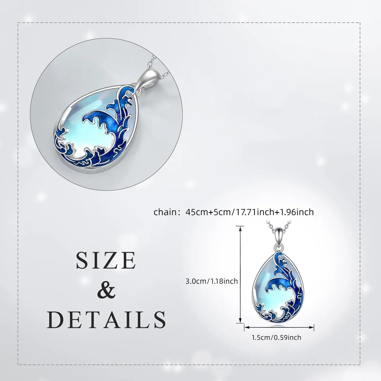 Moonstone blue heart-shaped alloy pendant necklace for women on chain