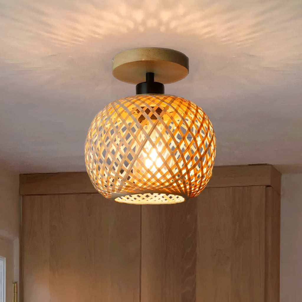 Natural bamboo Japanese-style ceiling lamp with a wood colour finish, designed for hallways and corridors.