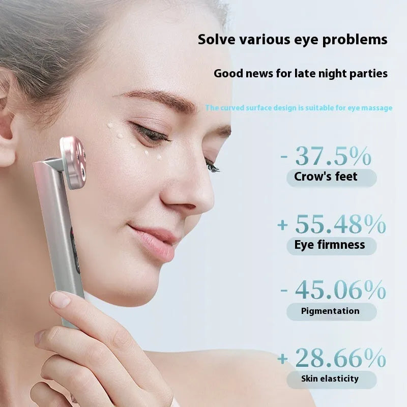 Gradient pink eye massager with micro-current vibration and colour light therapy functions