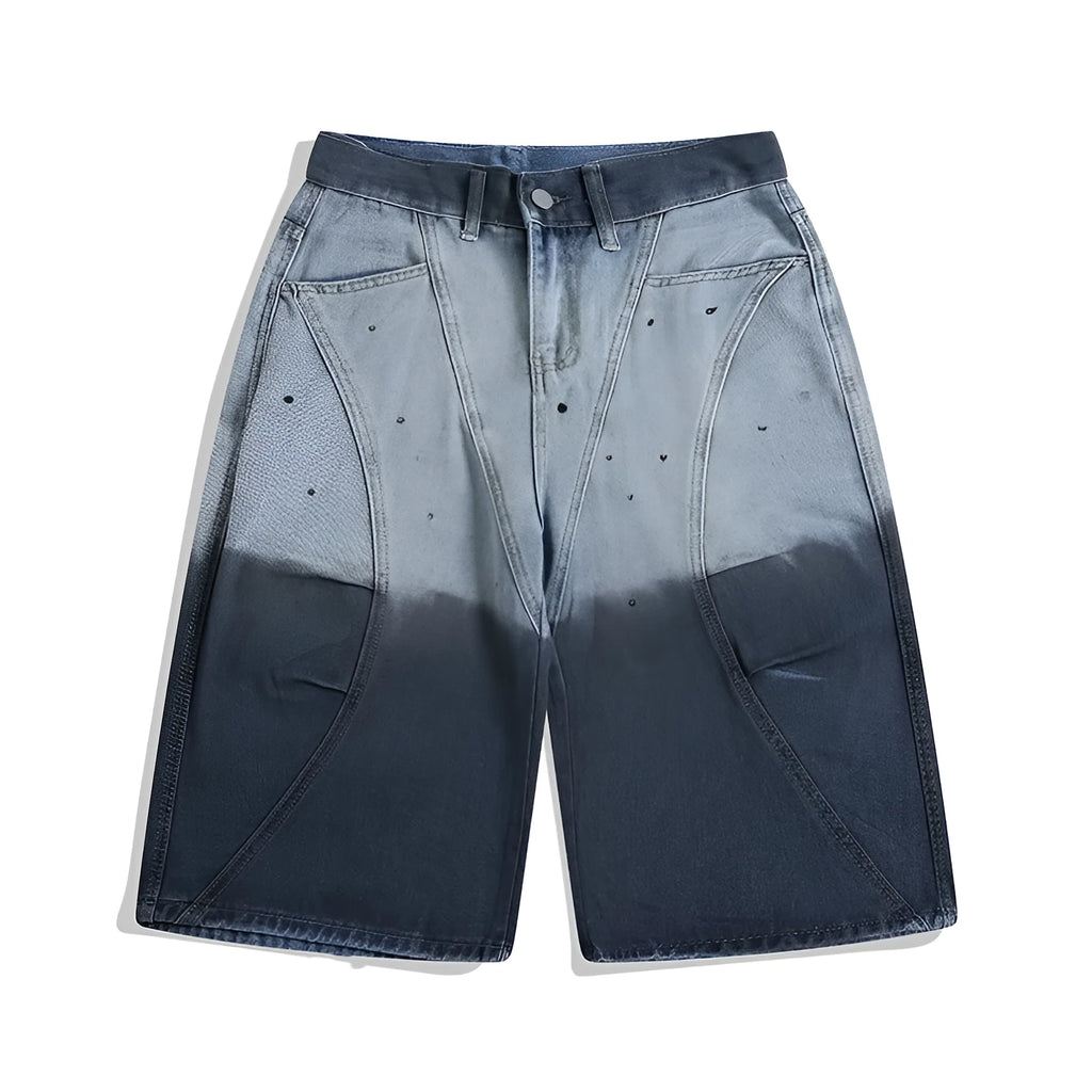 Blue tie-dye gradient cropped jeans with a loose fit and washed-out, worn-looking finish.