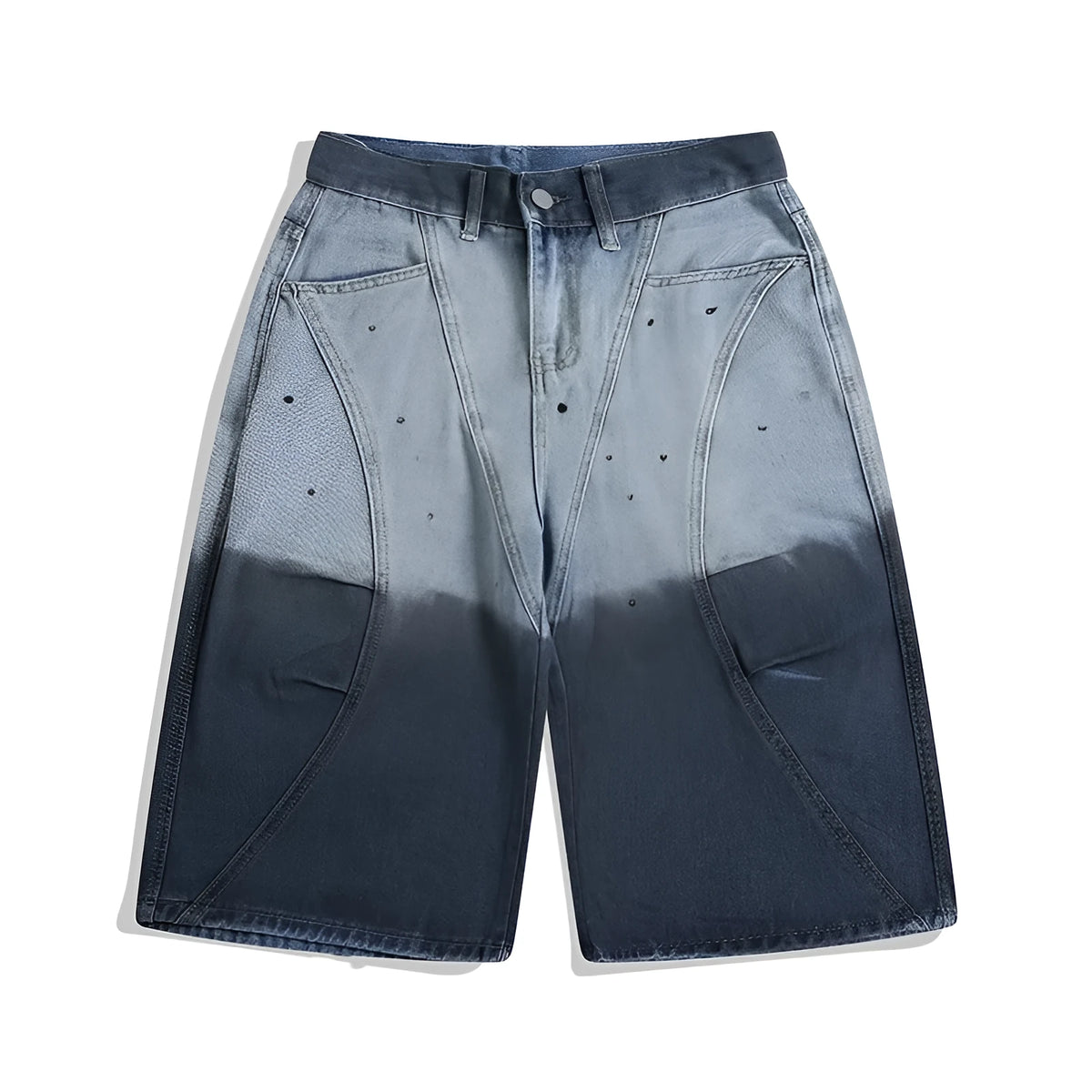 Blue tie-dye gradient cropped jeans with a loose fit and washed-out, worn-looking finish.