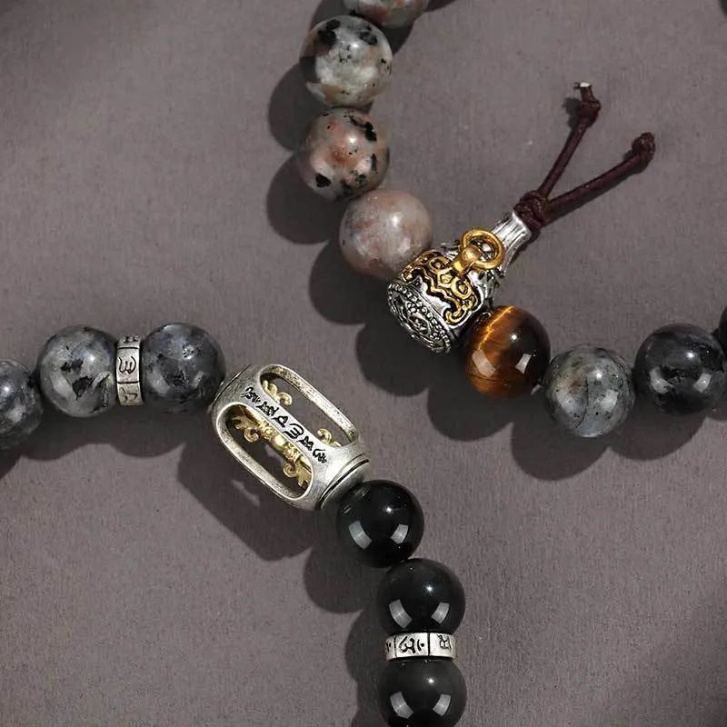 925 silver hoop mantra bracelet with Black Myth Wukong design, unisex handmade style with stone colour options