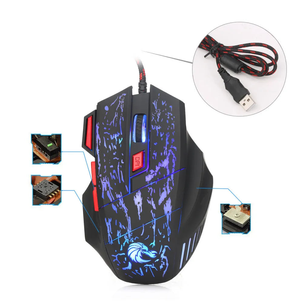 Water crack colourful luminous gaming mouse with USB cable and ergonomic design