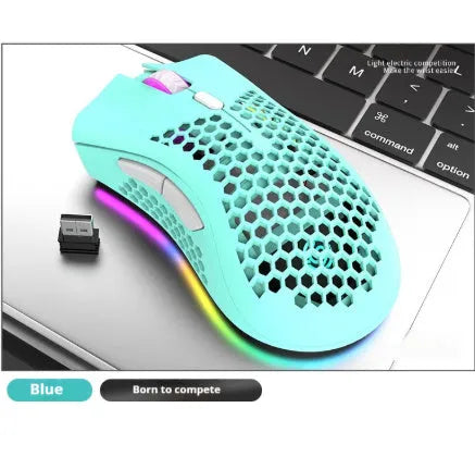 Hollow out game luminous wireless mouse in cyan, black, or white colour with photoelectric sensor