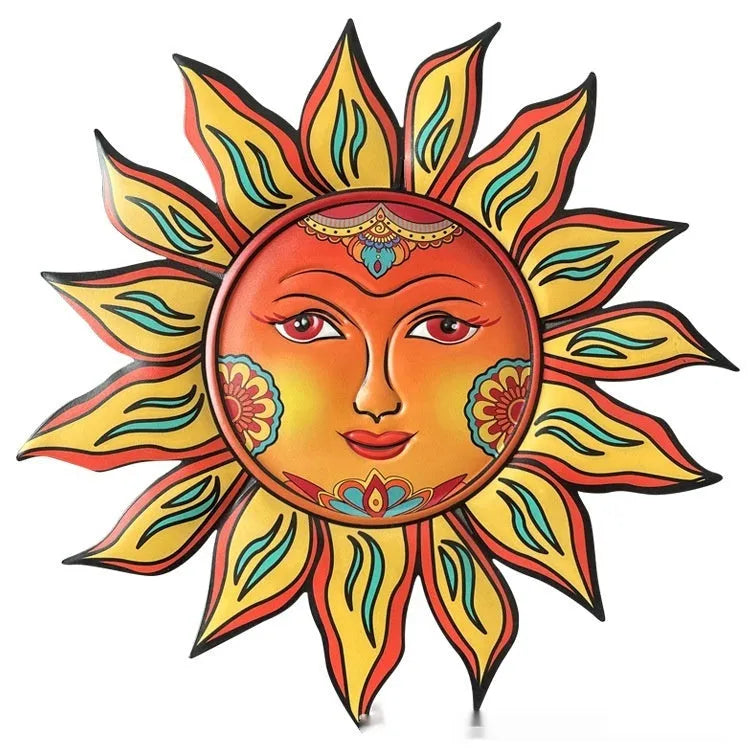 Iron sun face wall hanging decorative craft in a choice of colours for indoor or garden use.