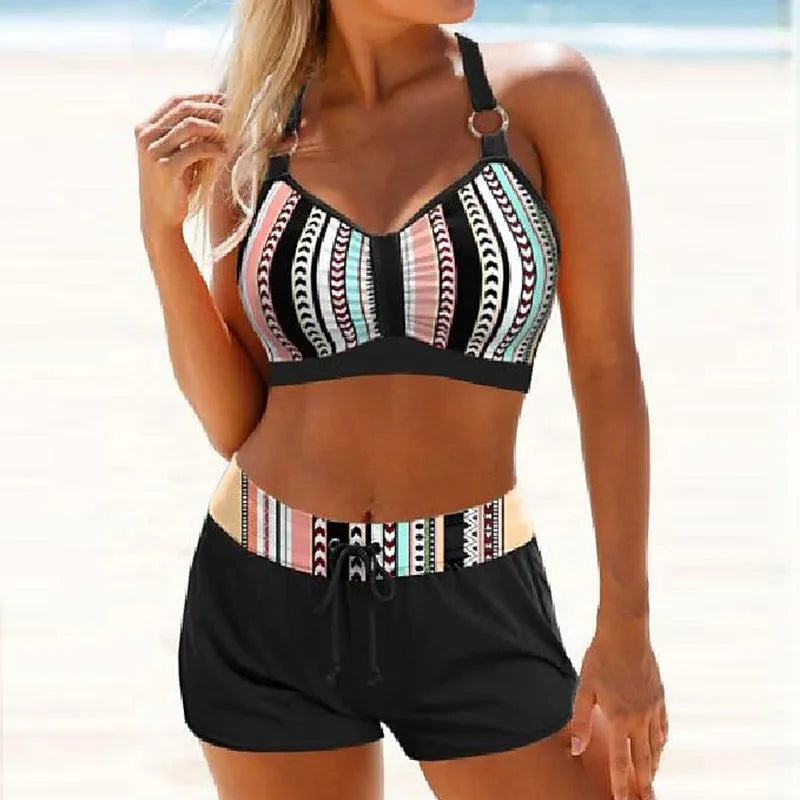 Women's two-piece swimsuit bikini in print colour with separate top and bottom