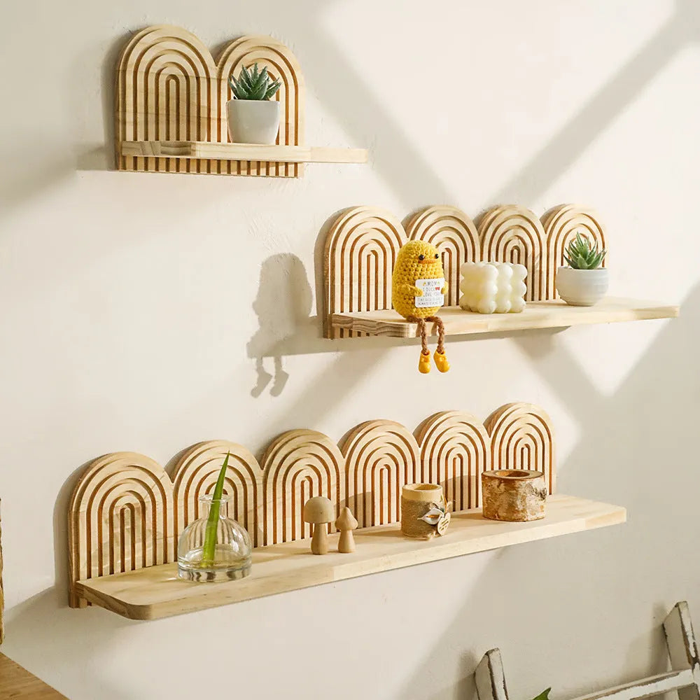 Solid wood wall-mounted flower pot storage rack with multiple display layers