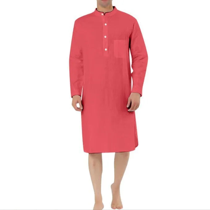 Men's cotton shirt robe with front pocket in light blue colour