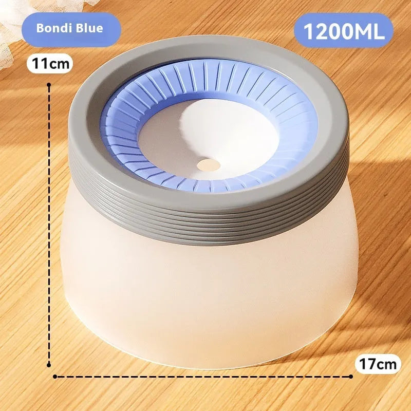 Green pet suspension bowl with non-wet mouth design for cats and dogs on white plate