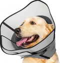 Pet sterilisation collar with adjustable ring in polyester material showing double and single layer options