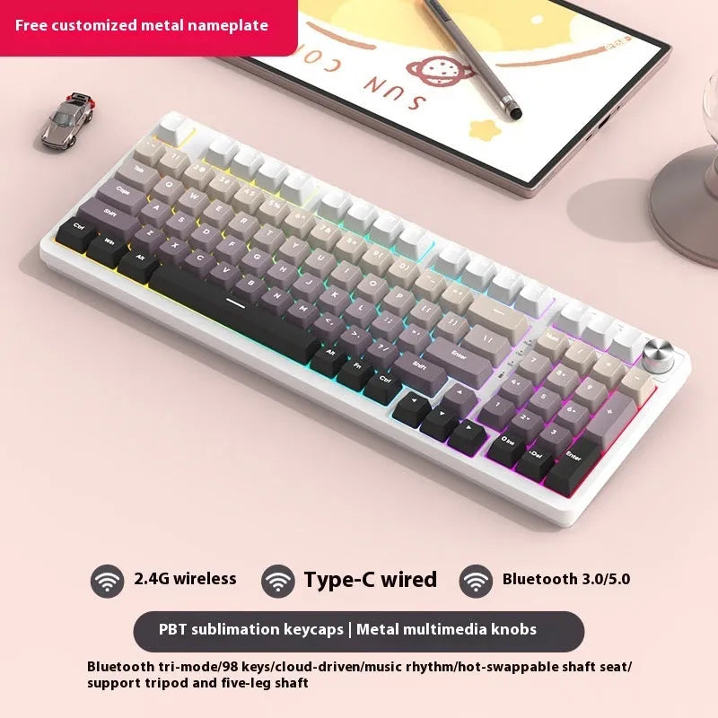 98-key wireless mechanical keyboard kit with metal control knob and optional display screen