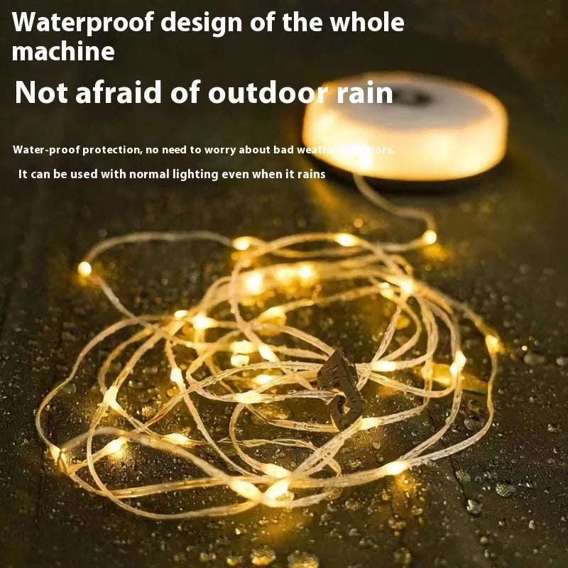 USB rechargeable outdoor tent string lights with 30 bead LEDs on 8 metre cable