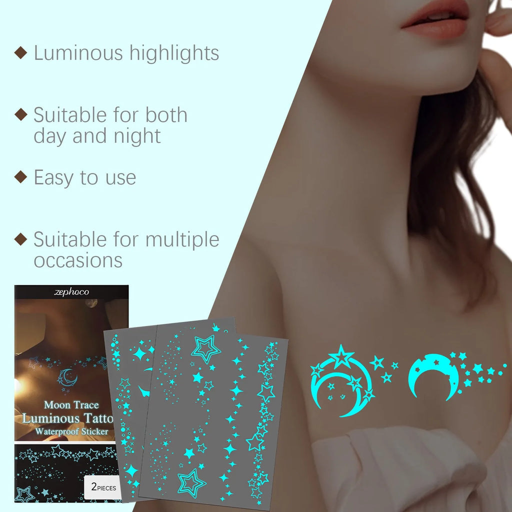 Luminous tattoo stickers 2-piece set with paste formula containing glycerin aloe soybean oil iron oxide