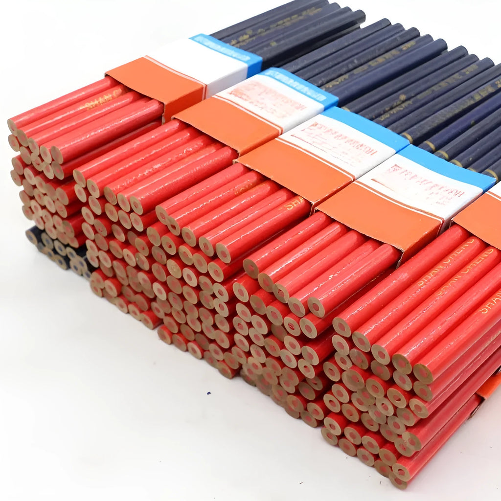 Pack of 10 red and blue two-colour carpenter's pencils with wooden shells