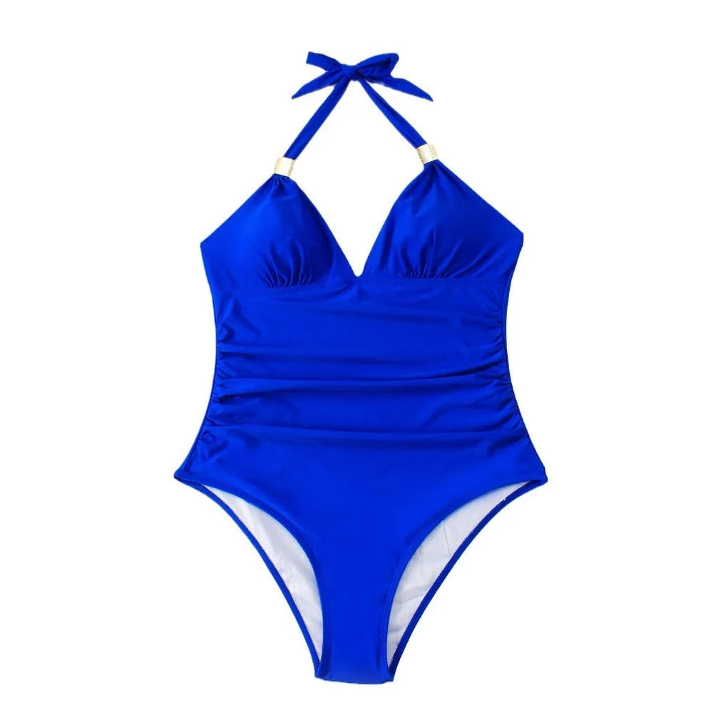 Women's quick-drying swimwear in blue, black, leopard print, and red/white stripe options