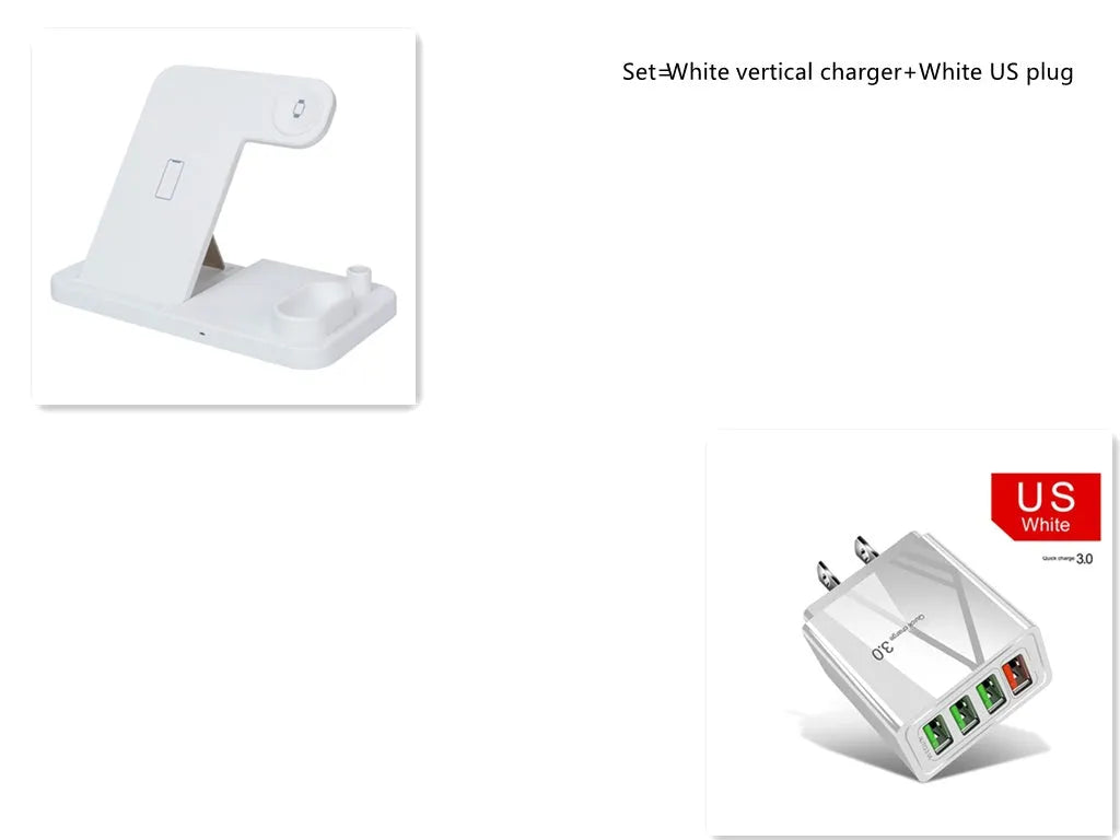 4-in-1 wireless charging station showing phone, Apple Watch, AirPods and Apple Pencil charging simultaneously