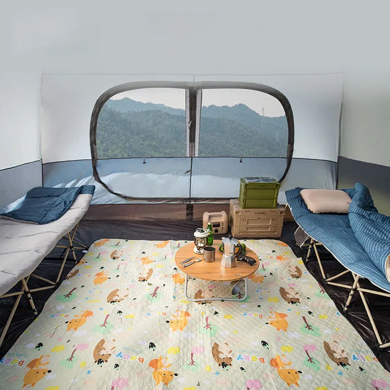 Titanium gray large camping tent for 5-8 people with quick-build glass poles and double layer