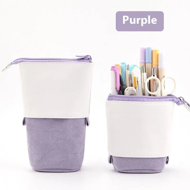 Korean style corduroy telescopic stationery case in multiple colour options with drop-down design