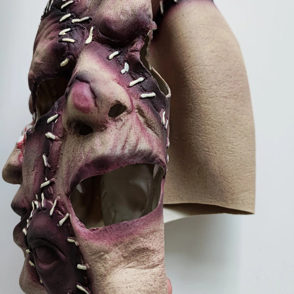 Three-sided grimace horror mask in natural latex for adult Halloween parties
