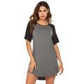 Women's nightdress with colour contrast patchwork sleeves in double brushed milk silk fabric