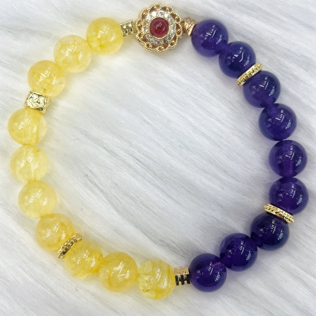 Handmade yellow and purple crystal bracelet for women with manual processing