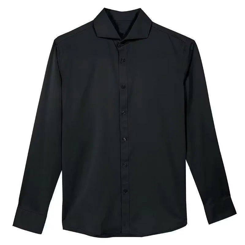 Men's Korean style long sleeve cardigan shirt in black with Japanese retro design elements