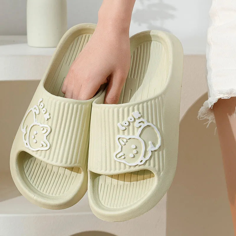 Cat motif thick platform flip-flop slippers in multiple colours with EVA sole