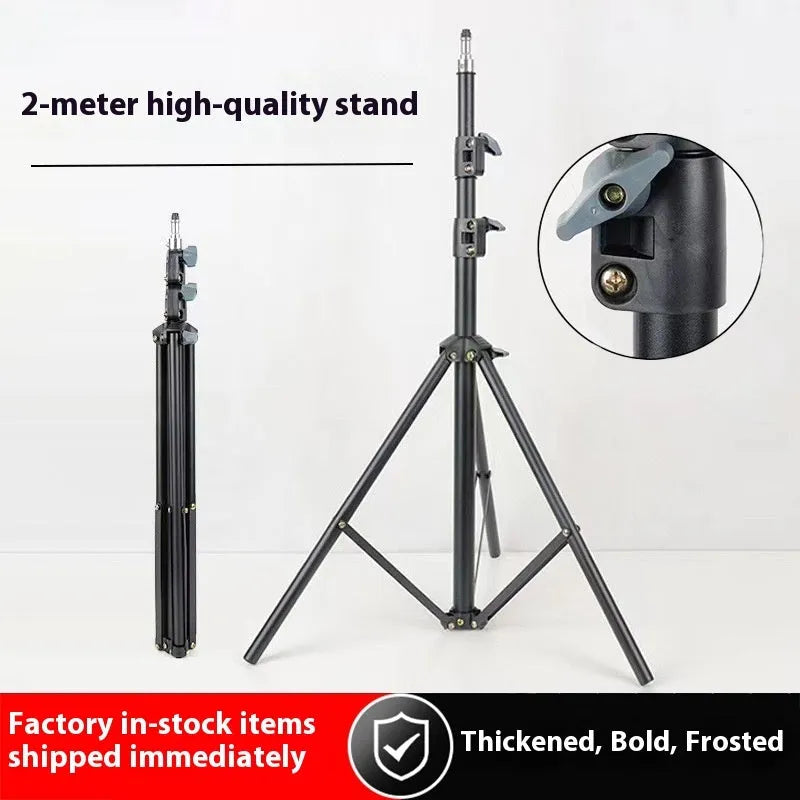 Frosted tripod light stand with mobile phone holder on carbon steel legs