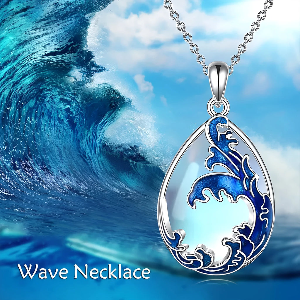 Moonstone blue heart-shaped alloy pendant necklace for women on chain