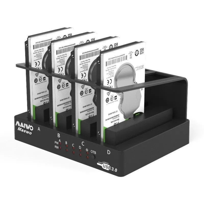 Four-bay external hard drive docking station expansion base for 2.5-inch SATA drives with cables and brackets