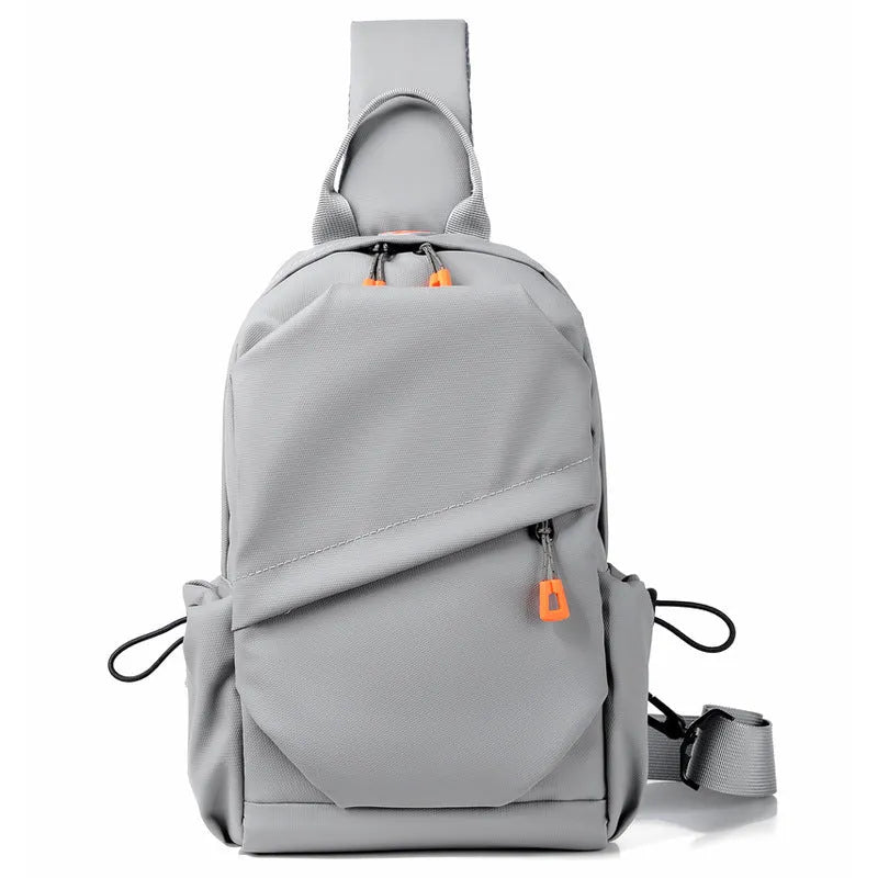Men's black casual crossbody bag with a single shoulder strap made from waterproof polyester.