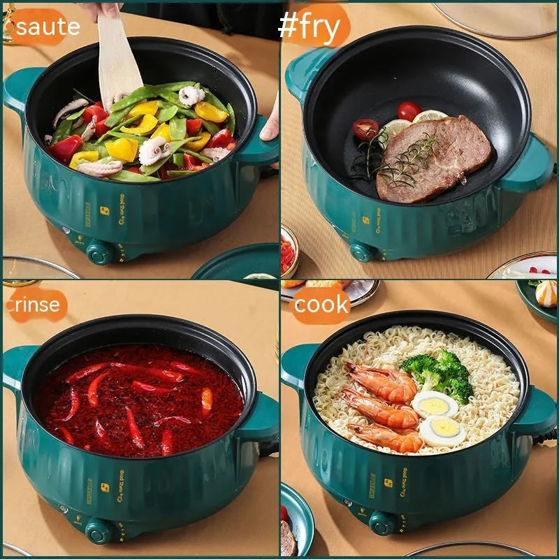 Stainless steel electric cooking pot with non-stick surface and multiple cooking functions