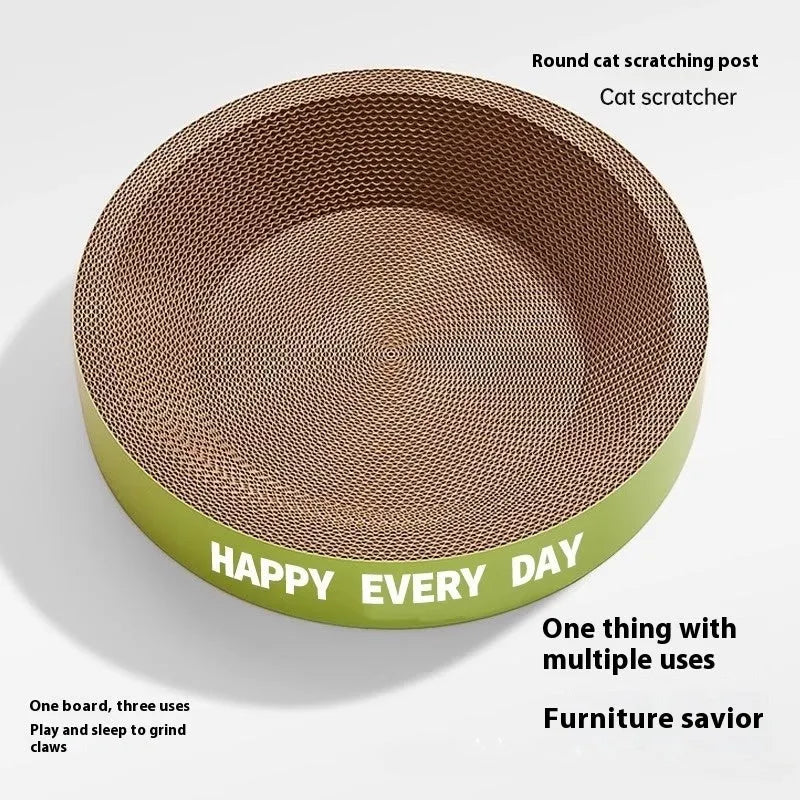 Green round cat scratching board nest measuring 50cm diameter with natural jute surface
