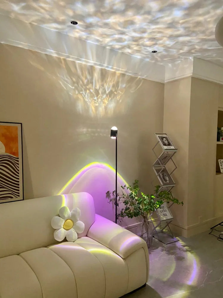 Modern water wave projection floor lamp with LED lighting and colour cards
