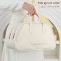 Large capacity PU leather travel toiletry bag with wet-dry separation compartments in caramel mocha colour