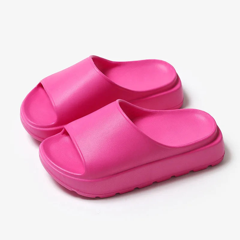 Women's beige fish mouth design EVA foam slippers with a thick 5.5cm sole.