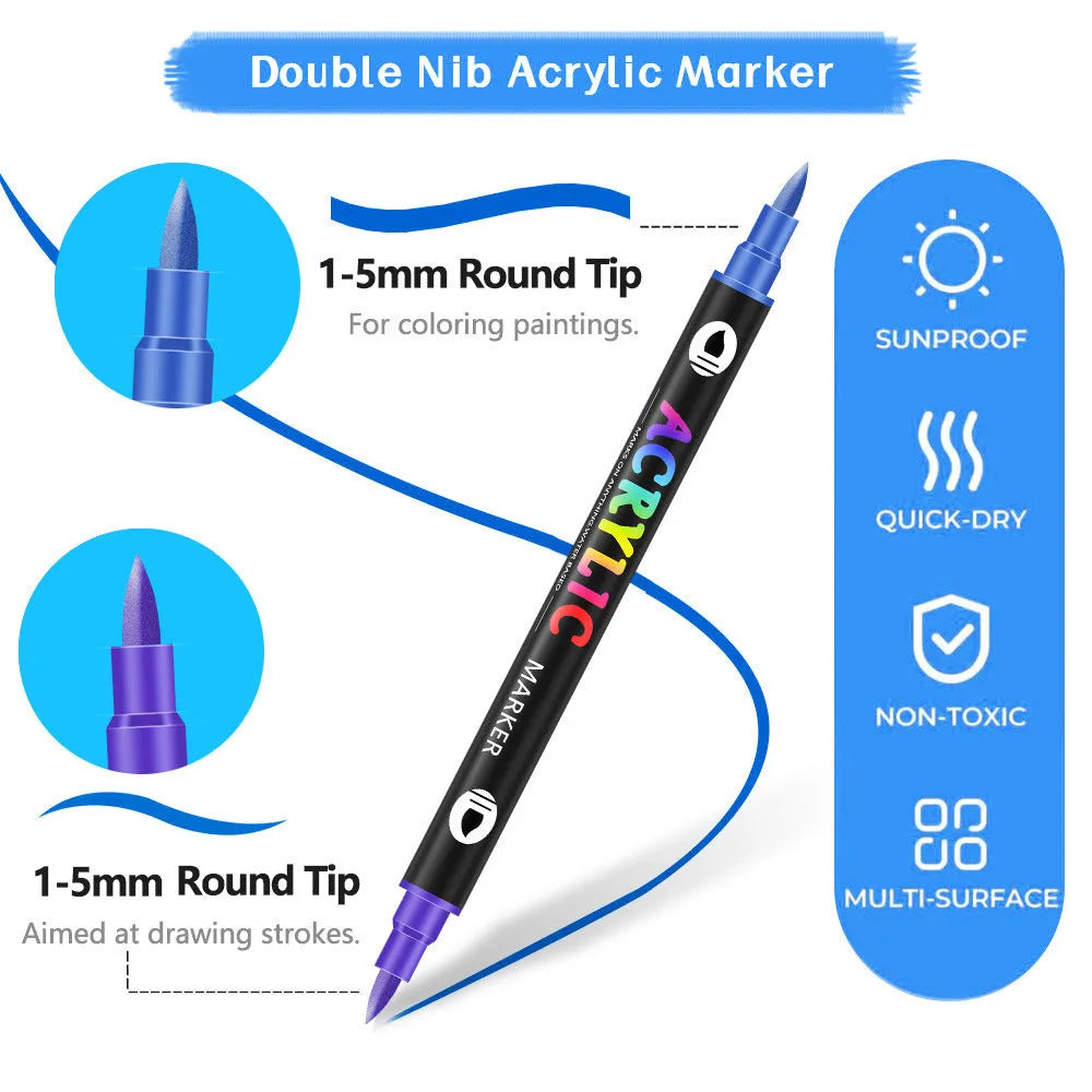 Double-headed acrylic marker pens with chisel and fine tips in various opaque colours