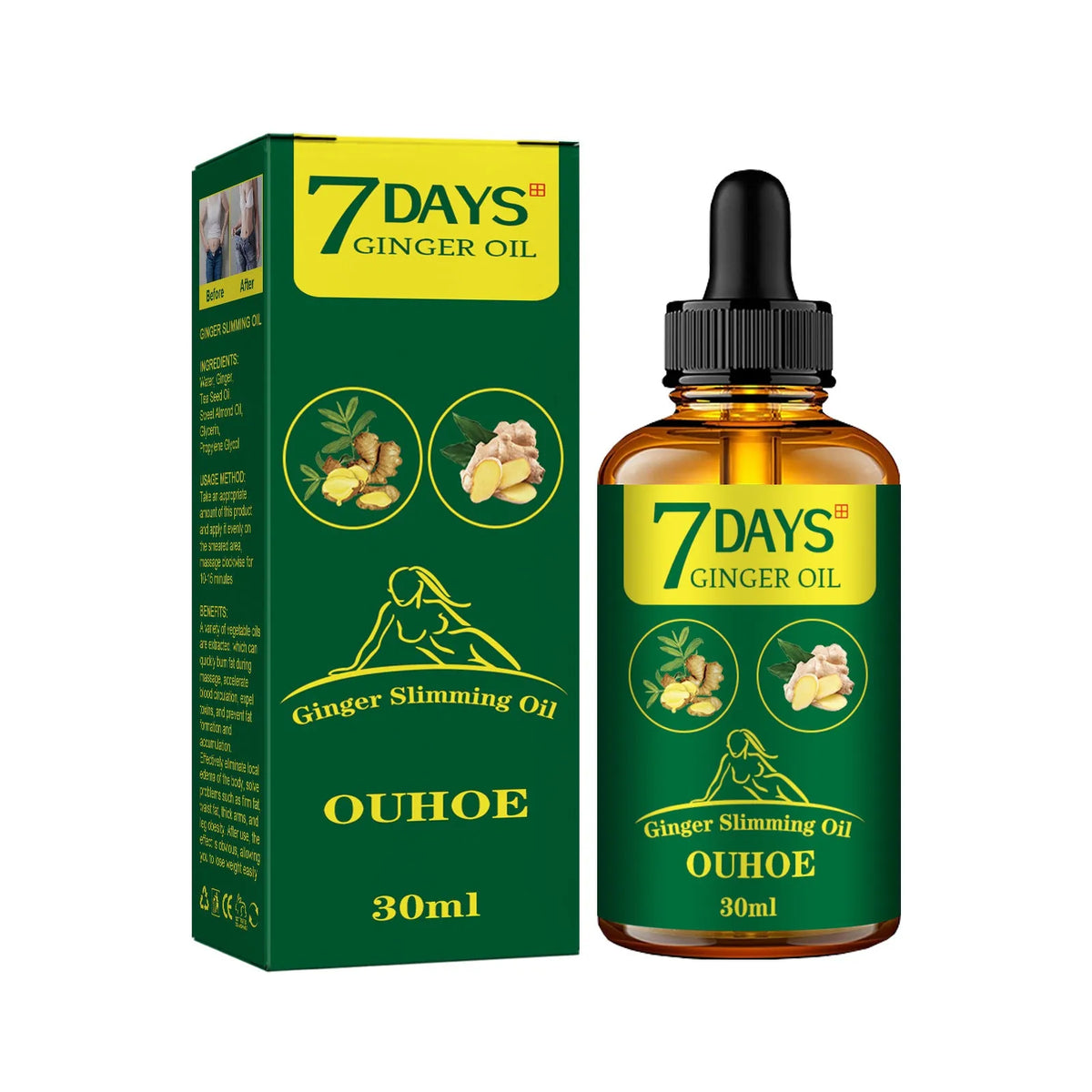 30ml bottle of Ginger Body Shaping Oil for firming thighs and muscles