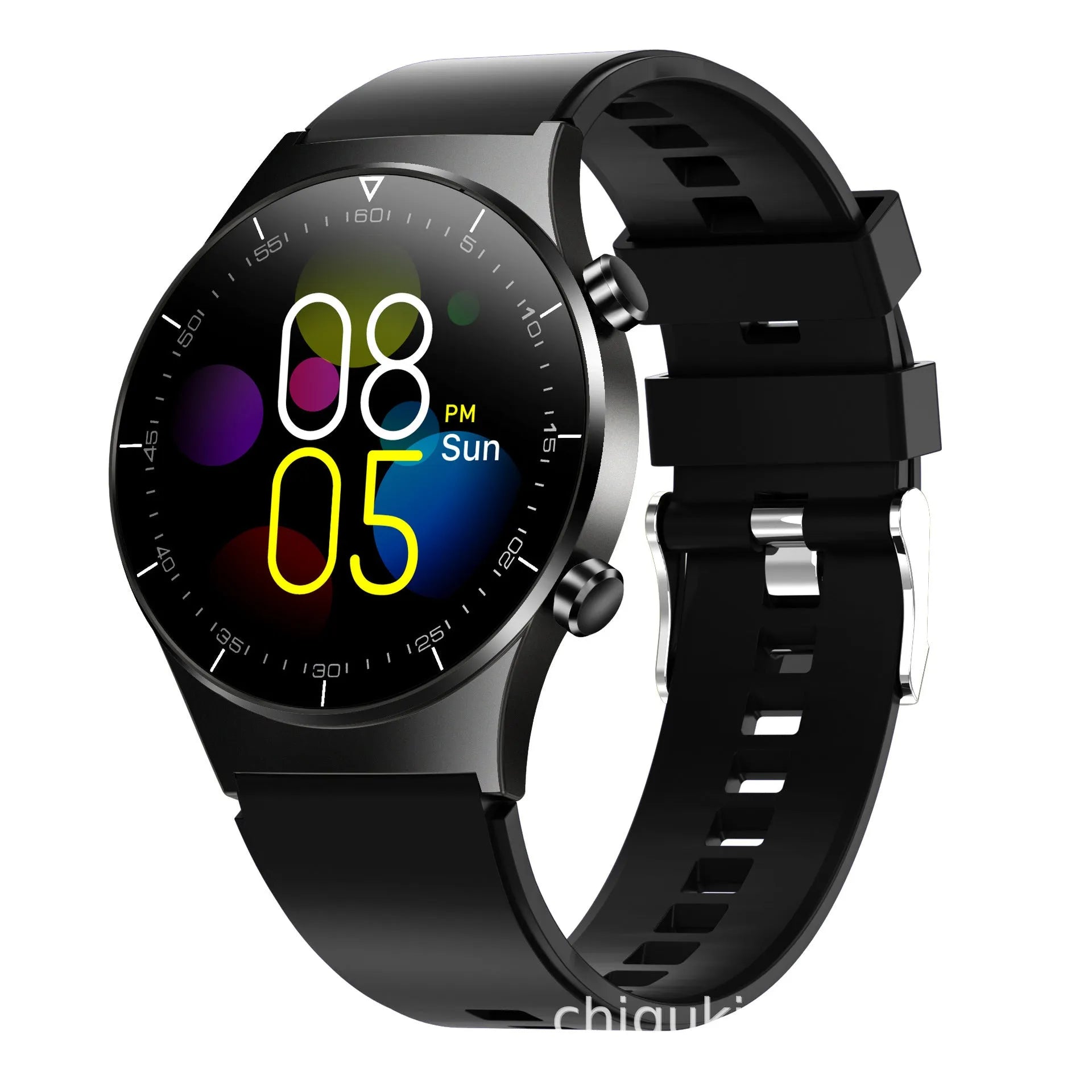 Black TPU smart watch with 1.28 inch touchscreen showing health monitoring interface
