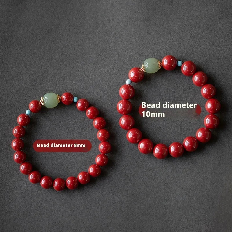 Cinnabar Hetian jade bracelet with purple gold sand finish and geometric ellipse beads in three sizes