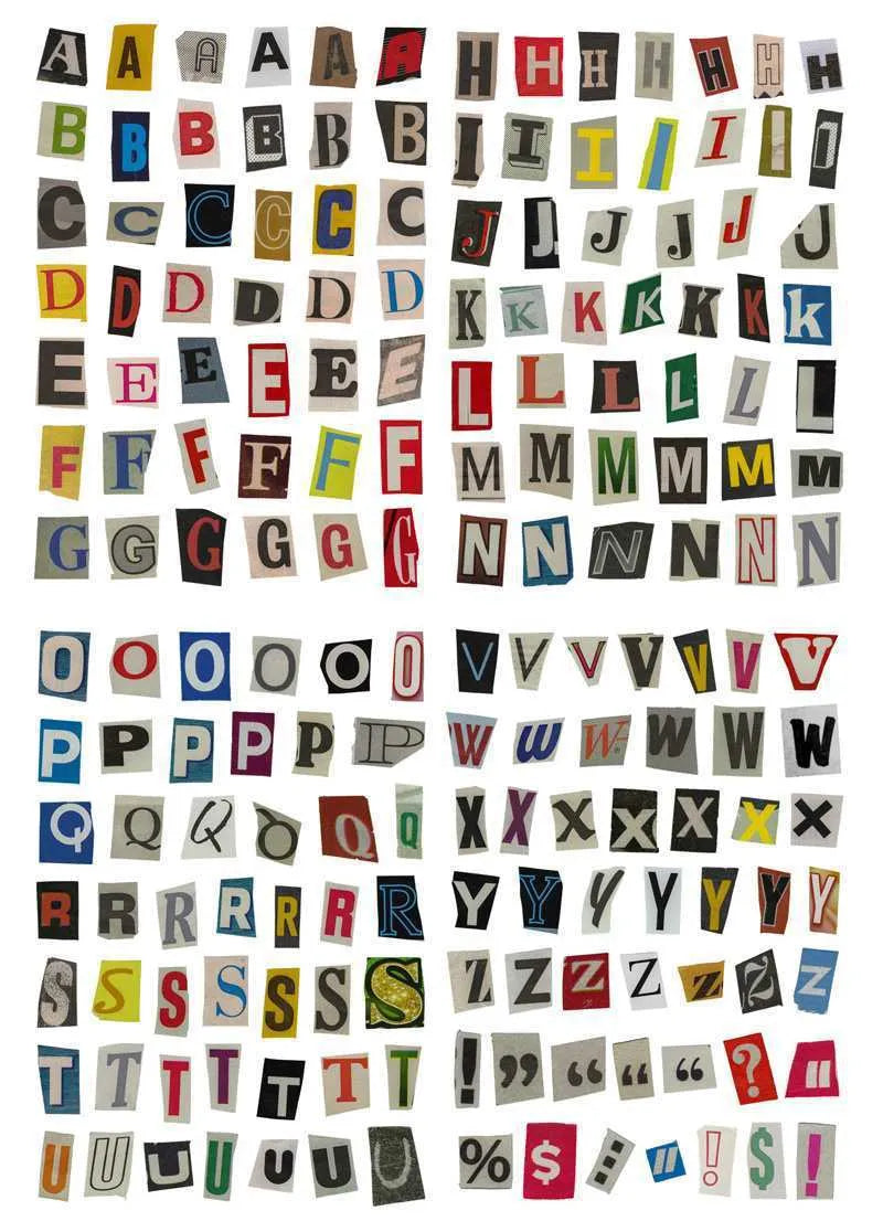 Set of English letters and numbers symbol stickers in cute style with printed alphabet and weekly words