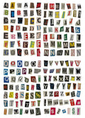 Set of English letters and numbers symbol stickers in cute style with printed alphabet and weekly words