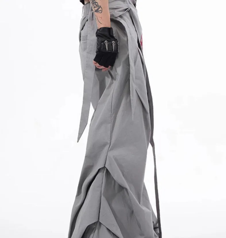 Boys wide-leg summer trousers in refined Korean style with solid black colour and niche accumulation cut