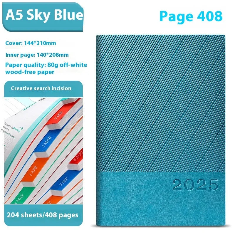 A4 office notepad with striped PU leather cover showing eight colour options