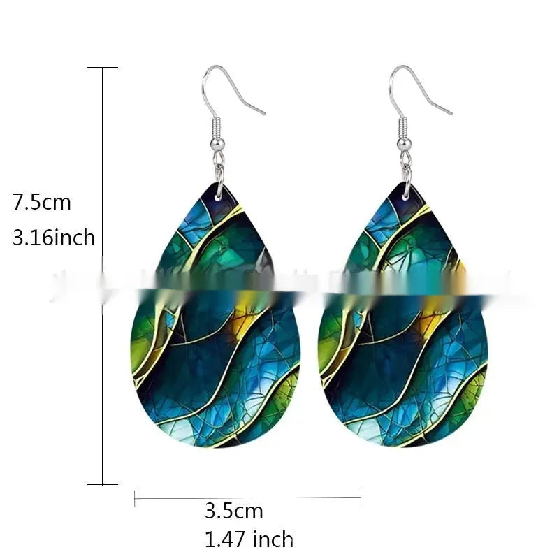 Pair of trendy acrylic flat branch knot drop earrings with printed design for unisex wear